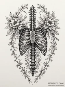 Tattoo sketch a ribcage adorned with delicate... - эскиз тату (№1754892536_0, 11.08.2025 06:08) — Tatufoto.com
