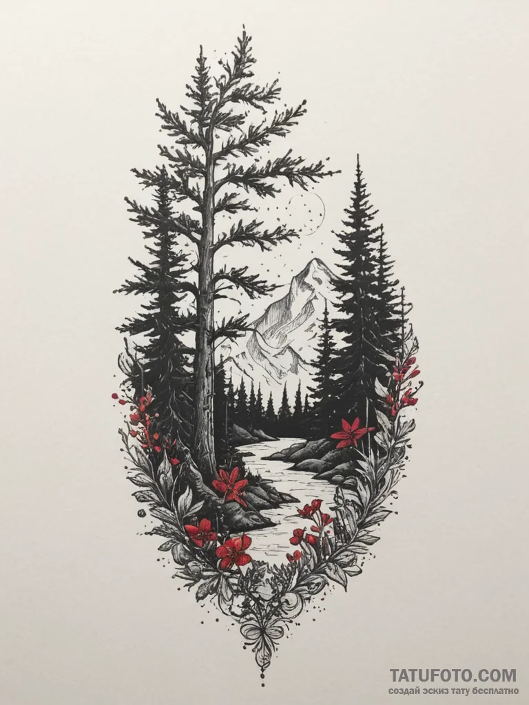 Tattoo design a lush fantasy forest with glow... - эскиз тату (№1754894519_0, 11.08.2025 06:41) — Tatufoto.com