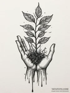 Tattoo sketch a small sapling being watered b... - эскиз тату (№1754897093_0, 11.08.2025 07:24) — Tatufoto.com