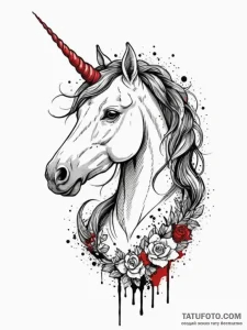 Unicorn, ink illustration for tattoo, on a cl... - эскиз тату (№1754898085_0, 11.08.2025 07:41) — Tatufoto.com