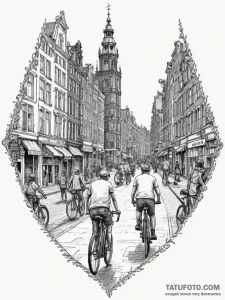 A shot of cyclists waiting for a traffic ligh... - эскиз тату (№1754901859_0, 11.08.2025 08:44) — Tatufoto.com