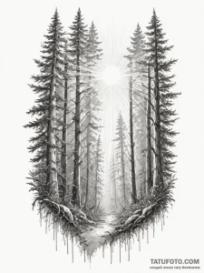 A sunbeam piercing through the canopy of a de... - эскиз тату (№1754904042_0, 11.08.2025 09:20) — Tatufoto.com