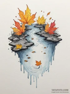 A shot of autumn leaves floating on the surfa... - эскиз тату (№1754904243_0, 11.08.2025 09:24) — Tatufoto.com