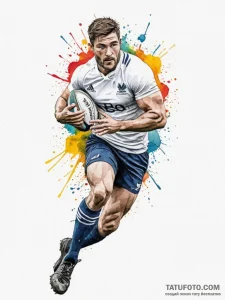 Tattoo sketch a rugby player mid-tackle., tat... - эскиз тату (№1754904439_0, 11.08.2025 09:27) — Tatufoto.com