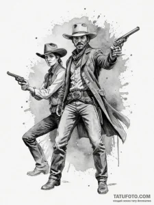 Wild west gunslinger duel, tattoo line art, s... - эскиз тату (№1754904636_0, 11.08.2025 09:30) — Tatufoto.com