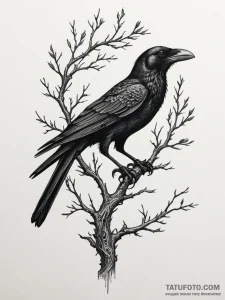 Tattoo sketch: a stylized crow or raven perch... - эскиз тату (№1754909778_0, 11.08.2025 10:56) — Tatufoto.com