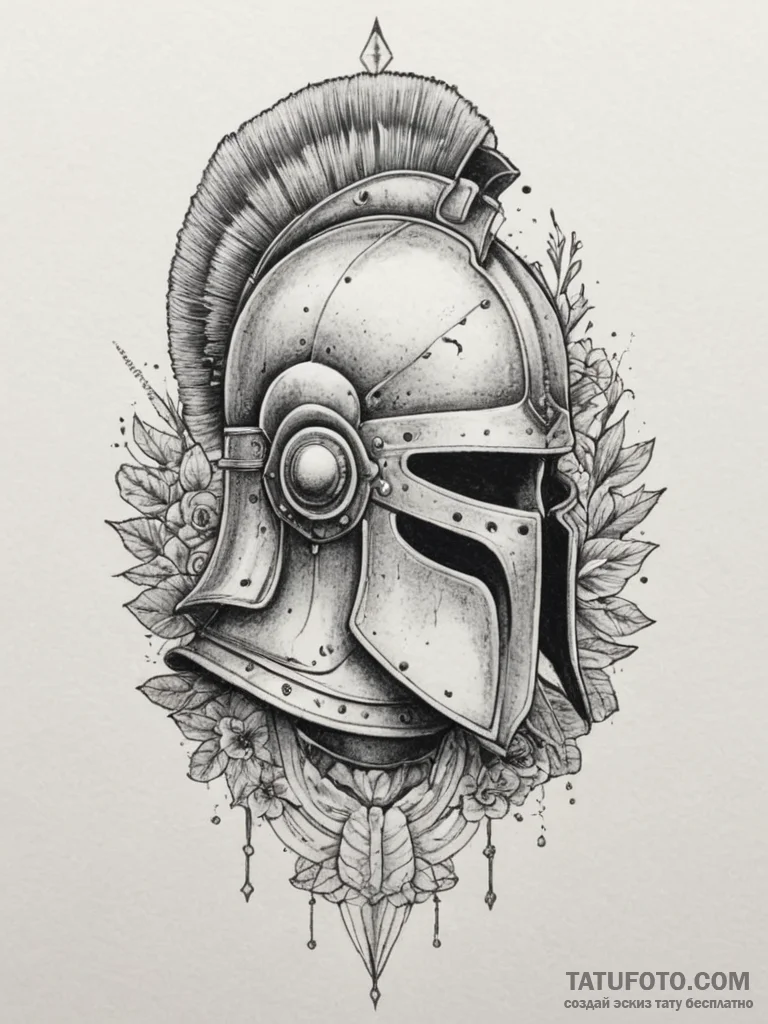 A roman centurion helmet with battle damage,... - эскиз тату (№1754911960_0, 11.08.2025 11:32) — Tatufoto.com