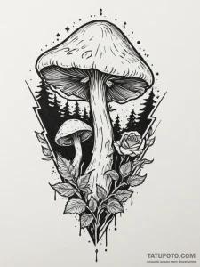 Tattoo sketch a glowing 1up mushroom with a m... - эскиз тату (№1754913746_0, 11.08.2025 12:02) — Tatufoto.com
