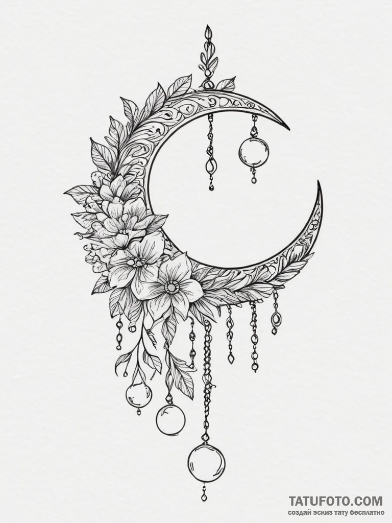Tattoo sketch: an elegant lunitsa (crescent m... - эскиз тату (№1754914342_0, 11.08.2025 12:12) — Tatufoto.com