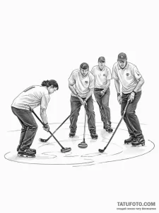 A shot of a curling team sweeping the ice. - эскиз тату (№1754914937_0, 11.08.2025 12:22) — Tatufoto.com
