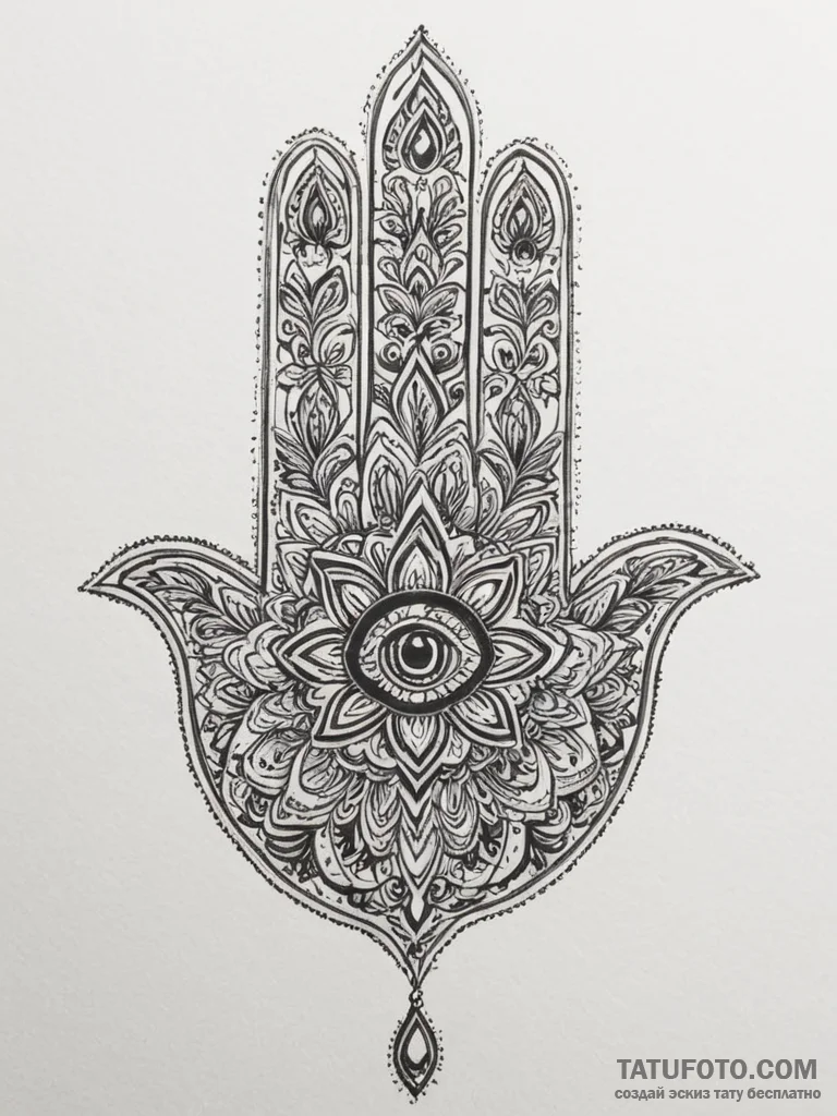Hamsa, tattoo drawing outline, on a clean whi... - эскиз тату (№1754915532_0, 11.08.2025 12:32) — Tatufoto.com