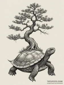 A bonsai tree growing on a turtle's back, tat... - эскиз тату (№1754915929_0, 11.08.2025 12:38) — Tatufoto.com