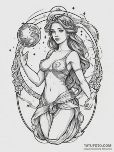 Tattoo design a virgo maiden holding a celest... - эскиз тату (№1754919280_0, 11.08.2025 13:34) — Tatufoto.com
