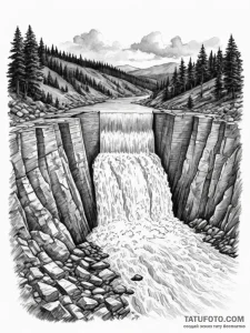 A shot of a hydroelectric dam, water powerful... - эскиз тату (№1754920651_0, 11.08.2025 13:57) — Tatufoto.com