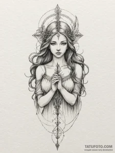 Tattoo design a virgo maiden holding a single... - эскиз тату (№1754921044_0, 11.08.2025 14:04) — Tatufoto.com