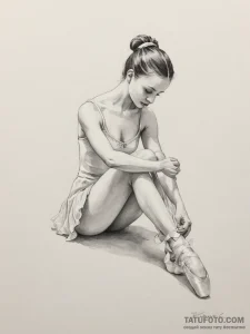 A ballerina tying the ribbons on her pointe s... - эскиз тату (№1754923254_0, 11.08.2025 14:40) — Tatufoto.com