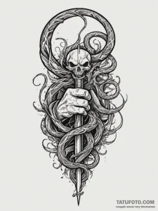 Tattoo sketch: a hand holding a scythe or a s... - эскиз тату (№1754924051_0, 11.08.2025 14:54) — Tatufoto.com