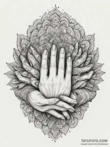 Tattoo design a stack of hands, each represen... - эскиз тату (№1754924657_0, 11.08.2025 15:04) — Tatufoto.com