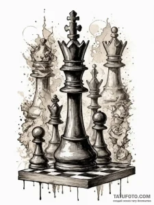 Chess, artistic tattoo sketch, trash polka ta... - эскиз тату (№1754925664_0, 11.08.2025 15:21) — Tatufoto.com