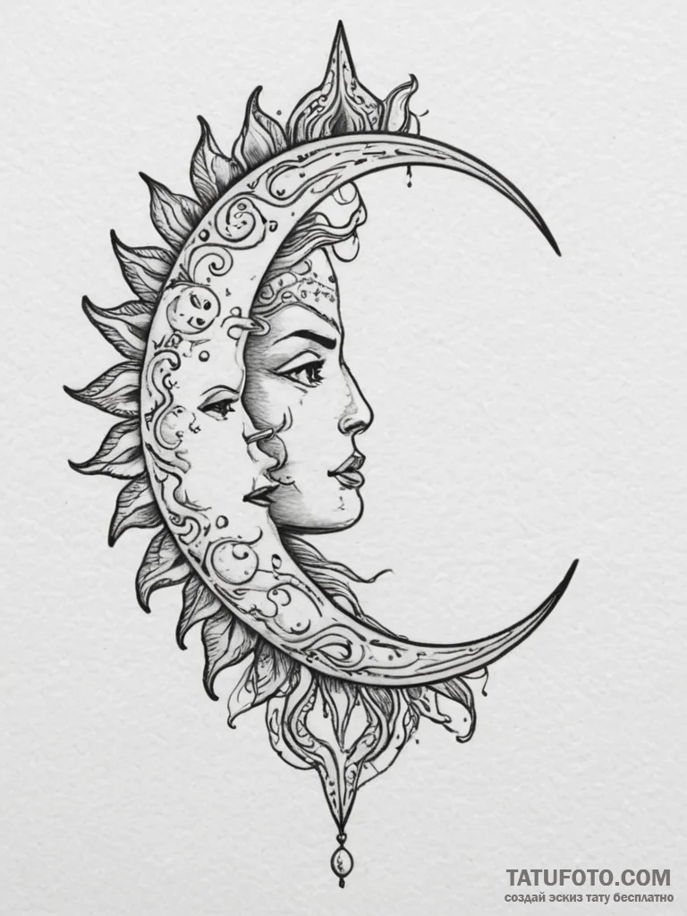 Tattoo sketch a minimalist sun or moon., arti... - эскиз тату (№1754925861_0, 11.08.2025 15:24) — Tatufoto.com