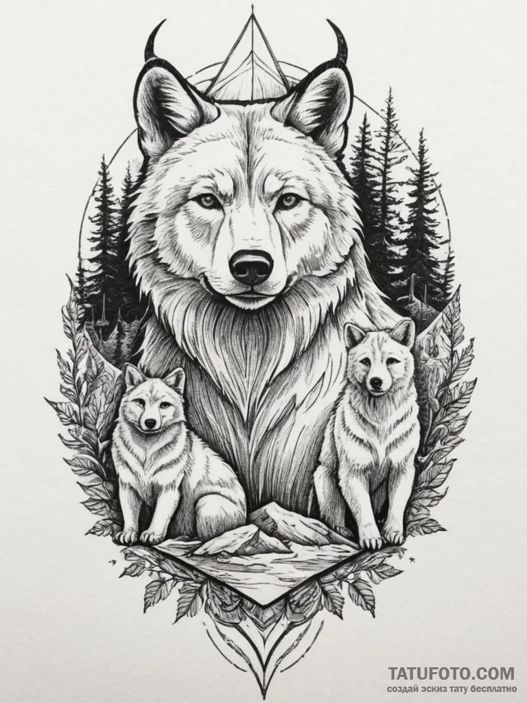 Tattoo design a family of animals (e.g., bear... - эскиз тату (№1754926659_0, 11.08.2025 15:37) — Tatufoto.com