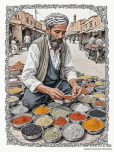 A photo of a street vendor in marrakech, arra... - эскиз тату (№1754927270_0, 11.08.2025 15:47) — Tatufoto.com
