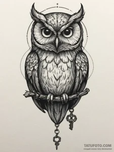Owl with key, tattoo drawing outline, blackwo... - эскиз тату (№1754927680_0, 11.08.2025 15:54) — Tatufoto.com