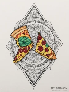 Tattoo sketch a slice of pizza on one, a piec... - эскиз тату (№1754930326_0, 11.08.2025 16:38) — Tatufoto.com