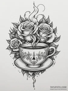 Tattoo design a minimalist teacup with a stea... - эскиз тату (№1754930721_0, 11.08.2025 16:45) — Tatufoto.com