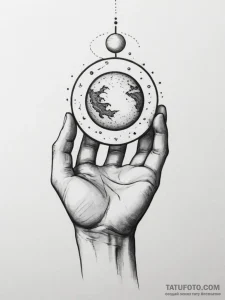 Tattoo sketch a celestial body being held by... - эскиз тату (№1754933890_0, 11.08.2025 17:38) — Tatufoto.com