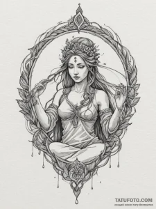 An elegant tattoo sketch of the goddess mokos... - эскиз тату (№1754934486_0, 11.08.2025 17:48) — Tatufoto.com