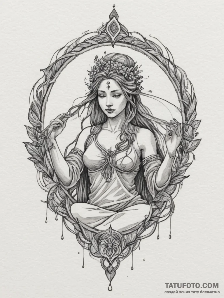 An elegant tattoo sketch of the goddess mokos... - эскиз тату (№1754934486_0, 11.08.2025 17:48) — Tatufoto.com