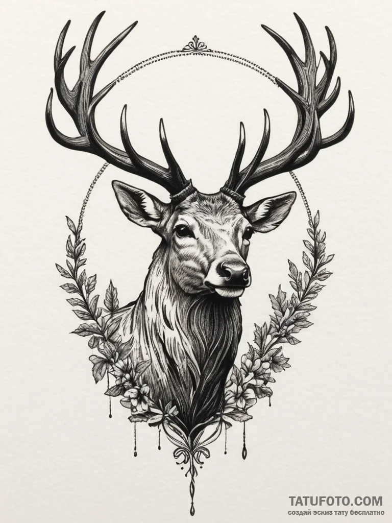 A peryton (winged stag), tattoo drawing outli... - эскиз тату (№1754948082_0, 11.08.2025 21:34) — Tatufoto.com