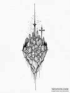 Tattoo design a highly detailed miniature cit... - эскиз тату (№1754949262_0, 11.08.2025 21:54) — Tatufoto.com