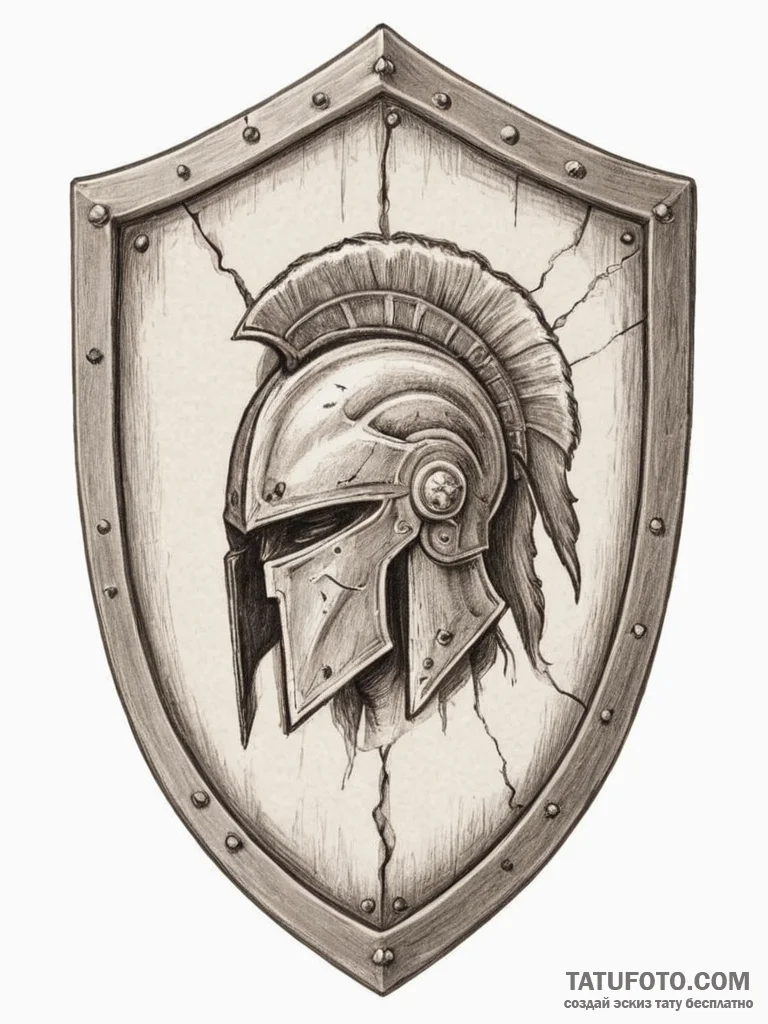 Tattoo sketch a spartan shield with subtle cr... - эскиз тату (№1754951625_0, 11.08.2025 22:33) — Tatufoto.com