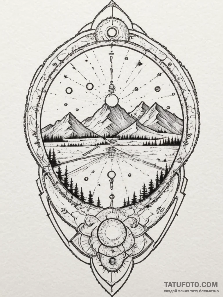 Tattoo design a surveyor's transit, symbolizi... - эскиз тату (№1754953033_0, 11.08.2025 22:57) — Tatufoto.com