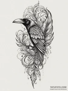 A single raven feather, tattoo flash sheet de... - эскиз тату (№1754953238_0, 11.08.2025 23:00) — Tatufoto.com