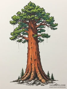 A close-up of the textured bark of a giant se... - эскиз тату (№1754953437_0, 11.08.2025 23:03) — Tatufoto.com