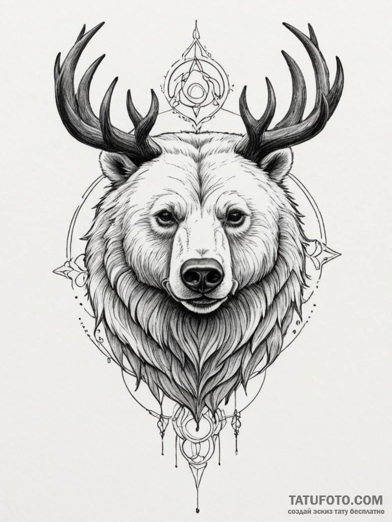 A powerful tattoo sketch of a bear, the sacre... - эскиз тату (№1754953847_0, 11.08.2025 23:10) — Tatufoto.com