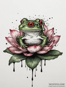 A photorealistic shot of a frog on a lily pad... - эскиз тату (№1754954445_0, 11.08.2025 23:20) — Tatufoto.com