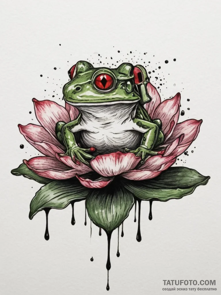 A photorealistic shot of a frog on a lily pad... - эскиз тату (№1754954445_0, 11.08.2025 23:20) — Tatufoto.com