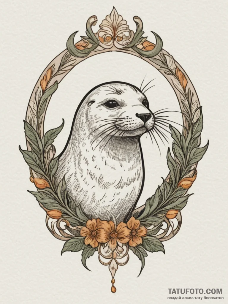 Seal, tattoo line art, soft whip shading, pep... - эскиз тату (№1754955243_0, 11.08.2025 23:34) — Tatufoto.com