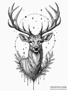 A deer with antlers made of dead branches and... - эскиз тату (№1754955838_0, 11.08.2025 23:43) — Tatufoto.com
