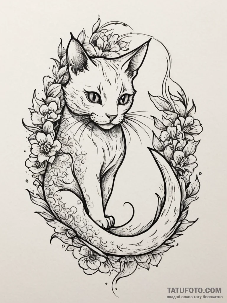 Tattoo sketch a small, elegant cat silhouette... - эскиз тату (№1754956241_0, 11.08.2025 23:50) — Tatufoto.com