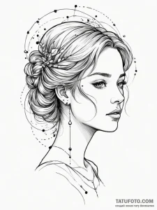 Tattoo design a virgo maiden, half realistic... - эскиз тату (№1754956839_0, 12.08.2025 00:00) — Tatufoto.com