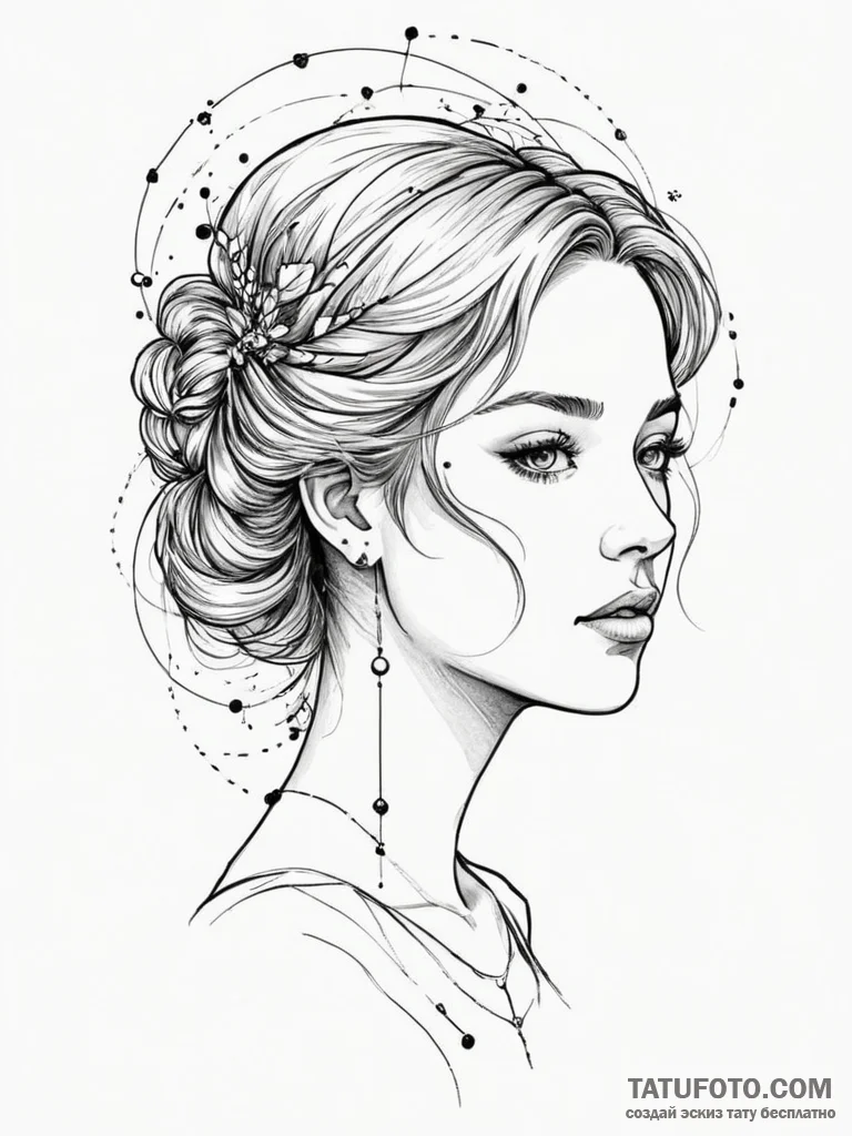 Tattoo design a virgo maiden, half realistic... - эскиз тату (№1754956839_0, 12.08.2025 00:00) — Tatufoto.com