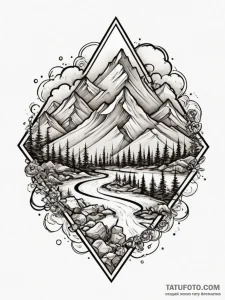 Mountains, tattoo flash sheet design, clean l... - эскиз тату (№1754957624_0, 12.08.2025 00:13) — Tatufoto.com