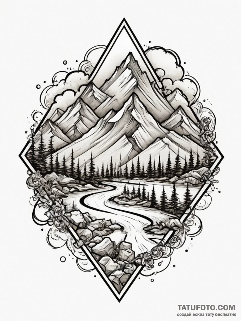 Mountains, tattoo flash sheet design, clean l... - эскиз тату (№1754957624_0, 12.08.2025 00:13) — Tatufoto.com