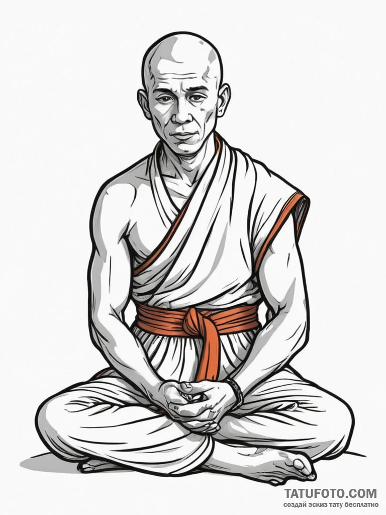 Monk, artistic tattoo sketch, on a clean whit... - эскиз тату (№1754959430_0, 12.08.2025 00:43) — Tatufoto.com