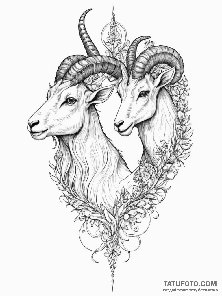 Tattoo design a capricorn goat-fish, its two... - эскиз тату (№1754960239_0, 12.08.2025 00:57) — Tatufoto.com